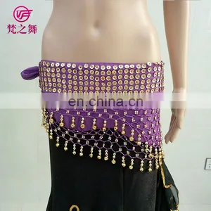 Top Level New Products Wholesale Indian Chiffon Gold Sequins Belly Dance Hip Scarf With Bells Y-2055 thumbnail-4