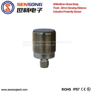 M30x48mm Brass Body Flush Cylinderical Inductive Proximity Sensor/Switch 22mm Long Sensing Distance NPN PNP M12 Connector thumbnail-1