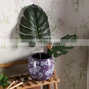 European Modern Custom Fancy Flower Pattern Ceramic Pots Cheap Large Purple Garden Pots for Home Balcony Decor thumbnail-1