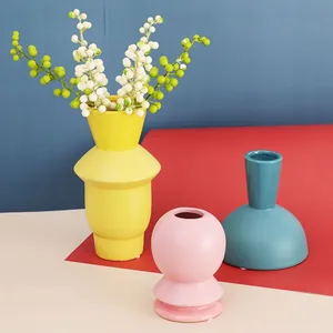 Small Pink Yellow Blue Nordic Style Morandi Color Dining Table Vase Craft Art Decoration thumbnail-2