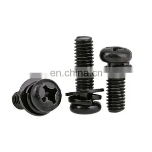 Black Zinc Plated Steel Cross Pan Head M3 M4 m6 Machine Screw Combination Screw Washer Assembly thumbnail-2