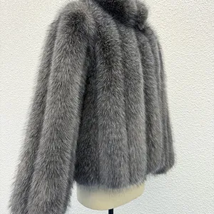 New Autumn and Winter Faux Fur Coat, Faux Fox Fur Patchwork Long-sleeved Overcoat, Loose and Thick Warm Top for Women thumbnail-3