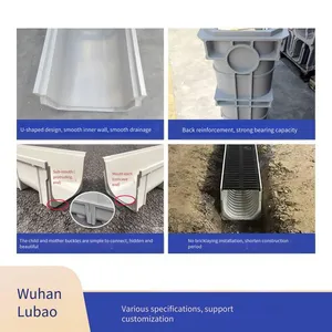 Lubao Composite Resin Material Finished U-shaped Drainage Trench Manufacturer, 300*300 Water Channel for Stations, Squares and Tunnels thumbnail-3