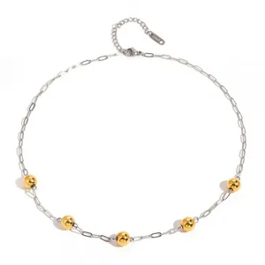 Custom Round Stainless Steel Rhinestone Charm Necklace - 18K Gold Plated thumbnail-1