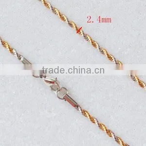 Silver Gold Two Tone Brass Rope Chain 2.4mm Width, Twisted Gold Rope Chain For Necklace thumbnail-1