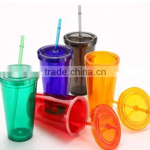 Top Quality Plastic Cup , Double Wall With Lid and Straw thumbnail-3