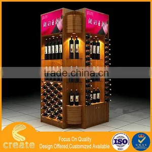 Luxury Wooden Black Exhibition Wine Display Rack Showcase With Led Light& Matt Finish For Wine Shop Interior Decoration thumbnail-3