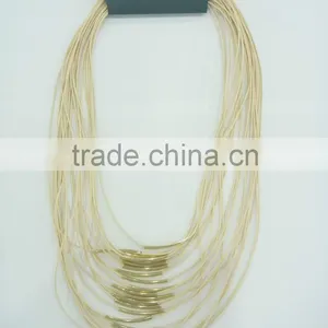 FACHION MULTI ROW WAX CORD NECKLACE WITH METAL TUBES MAGNET CLOSURE thumbnail-1