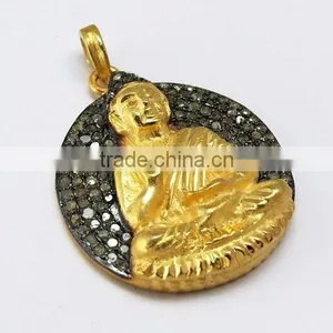 Wholesale Vintage Style Gold Polish Buddha 925 Sterling Silver Pendant, Silver Jewelry Supplier India thumbnail-2