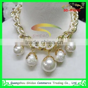 Rope Alloy Cross Necklace Big Pearl Pendant Statement Necklace thumbnail-1