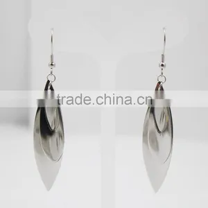 316L Stainless Steel Leaf Shaped Women Silver Double Layer Earring thumbnail-2