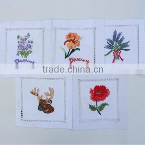 Cocktail Napkins With Rose Embroidered and Monogrammed. thumbnail-3