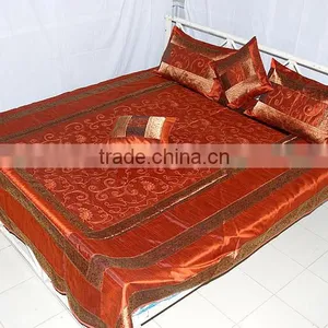 Silk Embroidered Bedspread in India thumbnail-1