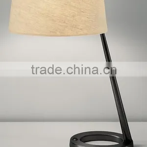 Round Farbic Shade Bronze Metal Base Portable Study Lamp thumbnail-1