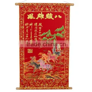 Chinese New Year Couplet Scroll Eight Horses With Shimmer Luminous Velvet Animal thumbnail-3