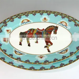 Dinnerware Bule Gold Custom Printed Ceramic Plate thumbnail-2