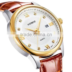 Luxury Brand Gold Military Genuine Leather Rhinestone Quartz Man Watch WEIDE 93008R thumbnail-3