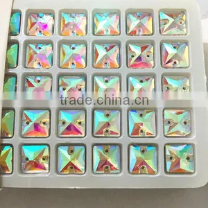 Fancy Super Shine 10x10mm Square Shaped Sew on Stone With Double Hole for Wedding Dress thumbnail-1