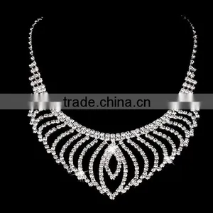 High Quality Fashion Model Elegant Bride Jewelry Set Big Statement Necklace Earring thumbnail-3