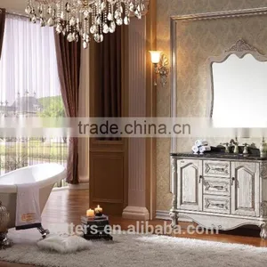 European Style Wood Bathroom Vanity Exquisite Carved Beige Solid Wood WTS804 thumbnail-1