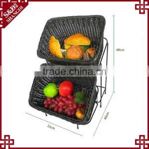 Amazing Supermarket or Store Used Fruit & Bread Rack With 2 Tier Rattan Baskets Delicate Food Display thumbnail-3