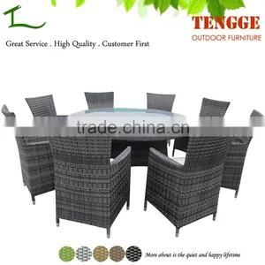 Taupe Color 9 Piece Wicker Dining Sets Patio Round Dining Set thumbnail-2