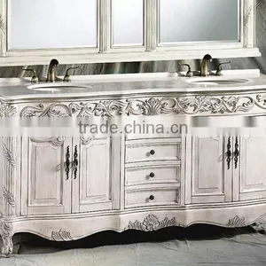 Exquisite Wood Carved Bathroom Vanity Table With Mirror, Retro Wooden Bathroom Vanity Cabinet With Sink thumbnail-3