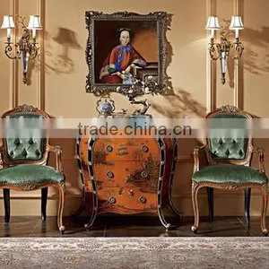 Hand Painted Button Tufted Leisure Chair, Vintage Living Room Furniture Wood Carved Armless Chair thumbnail-2