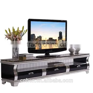 Hot Selling Royal Luxury High Gloss Stainless Steel TV Stand/cabinet Design E1073 Black thumbnail-1