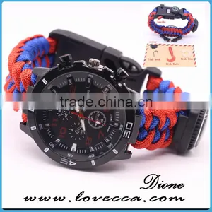 2017 New Style Climbing Camping Survival Bracelets Umbrella Rope Firestarter Life Saving Paracord Watch Band thumbnail-1