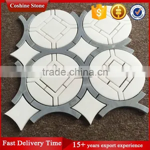 Polished Carrara White and Blue Marble Mix Waterjet Mosaic Tiles thumbnail-1