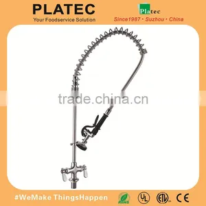 Single Handle Pull Down Pre-rinse Spring Kitchen Faucet With Two Swivel Spouts, Chrome thumbnail-1