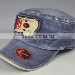 Shabby Denim Army Caps Custom Washed Military Hats With Your Own Design thumbnail-2