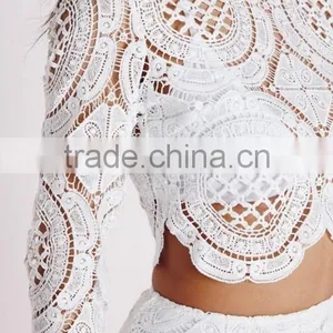 Crochet Ladies Fashion Two Piece Sets Three Color Designs Bridesmaide Wear White Lace Sets thumbnail-6