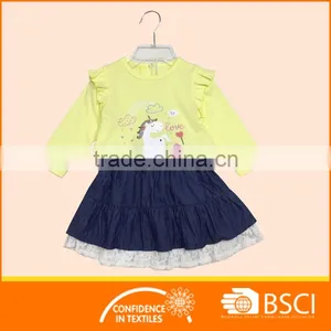 Baby Clothing Wear Custom Long Sleeve Shirt Matching Denim Dress Sets thumbnail-1
