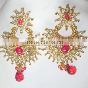 Pink Polki Gold Tone Dangler EARRING Pair thumbnail-4