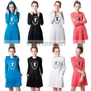 2016 Hotsale New Fashion Hooded Mini Dress, Womens Winter Dress With Long Sleeve Pockets Design thumbnail-5