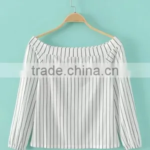 Runwaylover EY2357B New Style 2017 Ladies Fashion Off-Shoulder Stripe Blouse thumbnail-4