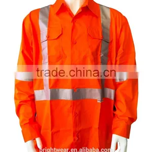 Australia Hi-vis Long Sleeve Cotton Drill Shirts With 3M8906 Reflective Tape thumbnail-1