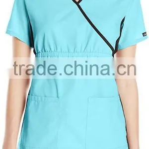 Top Selling Mock Wrap Women Medical Scrubs Wholesale Knit Panel Top thumbnail-5