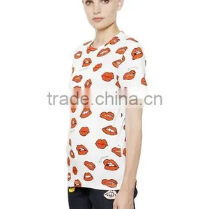 Custom Womens Top Quality Cotton Short Sleeve O Neck Printed T-Shirts,New Cotton Printed 180g T Shirts for Women thumbnail-3