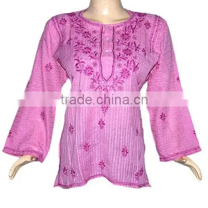Chikankari Kurti Beautiful Indian Chikan Embroidery Kurti Tunics Lucknowi Emboidered Ladies Kurti Tunic Tops For Women thumbnail-5