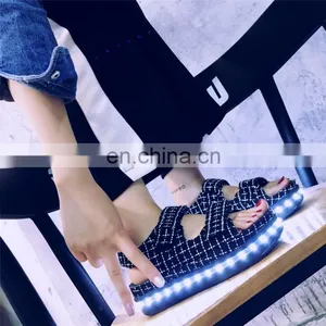 New Design 7colors Light Shoes Comfort Low Platform Womens Summer Plaid USB Charge Led Luminous Sandals Ladies LED Shoes thumbnail-3