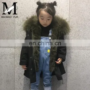 High Quality Manufacture Fashionable Winter Rose Red Rex Rabbit Fur Lining Baby Fur Parka Coat thumbnail-2