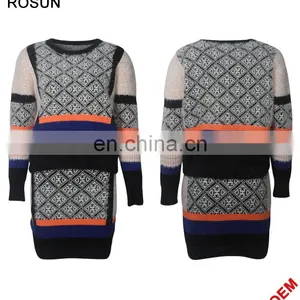 Women Winter Classic Mohair Jacquard Partten Mini Knitted Dress Suits thumbnail-1