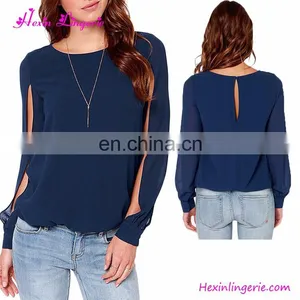 Without Moq Fashion Black Long Sleeves Running Blank Fitted Lady T-shirt thumbnail-5