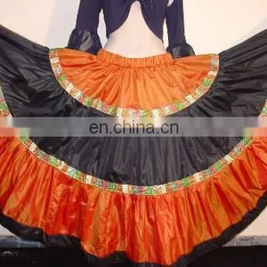 Three Tier Katan Skirt With Sequin Trim thumbnail-1