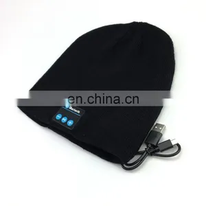 Custom Logo Blue-tooth Wool Knitted Beanie Hat for Men thumbnail-1