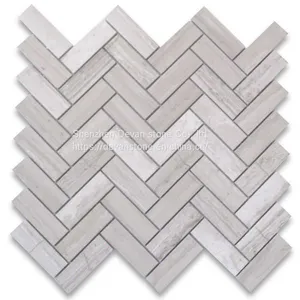 White Wooden Marble Bathroom Wall Mosaic thumbnail-4