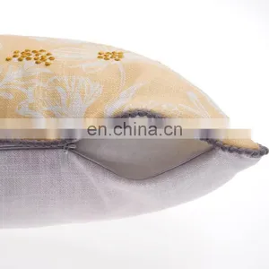 Home Decorative Digital Print and Embroidery Warm Light Yellow Happy Slogan Cushions Covers Pillow Cases With Pom Pom thumbnail-6